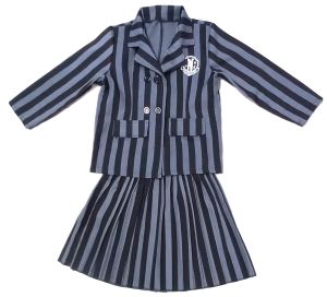Kids Costumes to Hire - WEDNESDAY  - Black & Grey Striped Jacket & Skirt - GIRL